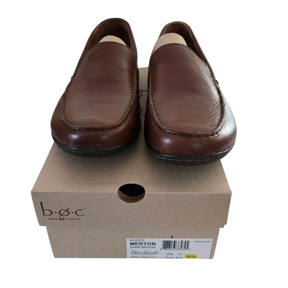 Born BOC Merton Dark Brown French Roast Leather Comfort Loafers Sz 13 Men's